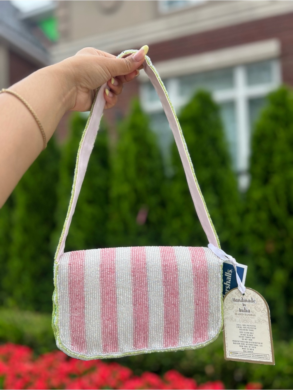 TJMAXX MARSHALLS VIRAL Pink Tulip Stripe Beaded Bag Summer Purse Collectible - Picture 9 of 17